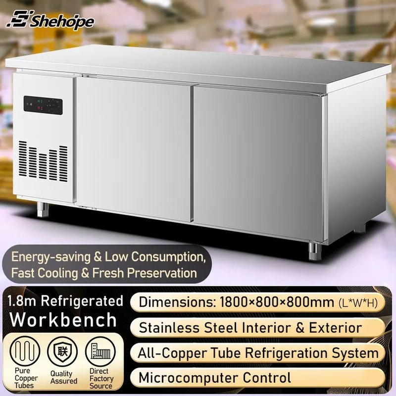 1.8m Stainless Steel Prep Table Cooling Double Doors Automatic Defrost Full…