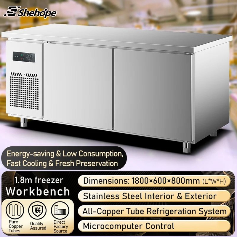 Shehope 1.8m Stainless Steel Prep Table Freezer Double Doors Automatic…