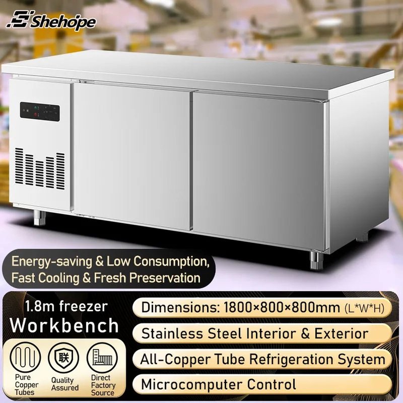 1.8m Stainless Steel Prep Table Freezer with Double Doors Automatic Defrost…