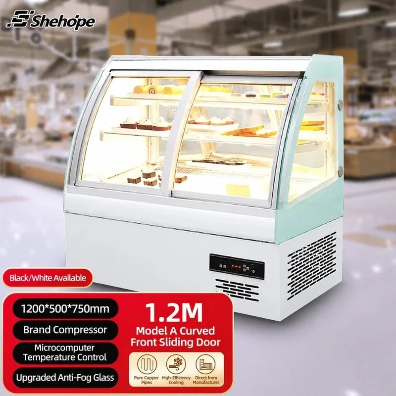 Shehope 1200mm commercial countertop cake display chiller with curved front…