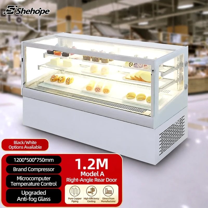 1200mm 直角後門蛋糕展示冷藏櫃,商用檯面糕點展示櫃,微電腦溫控,防霧玻璃,純銅管,品牌壓縮機,白色/黑色可選