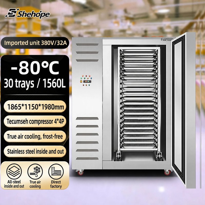 SHEHOPE 30盤雙門 -80C 商用步入式急速冷凍櫃 不鏽鋼 自動除霜 數位溫度控制