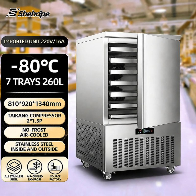 7盤 -80C 商用步入式單門急速冷凍櫃,不鏽鋼、自動除霜、數位溫控、衛生設計