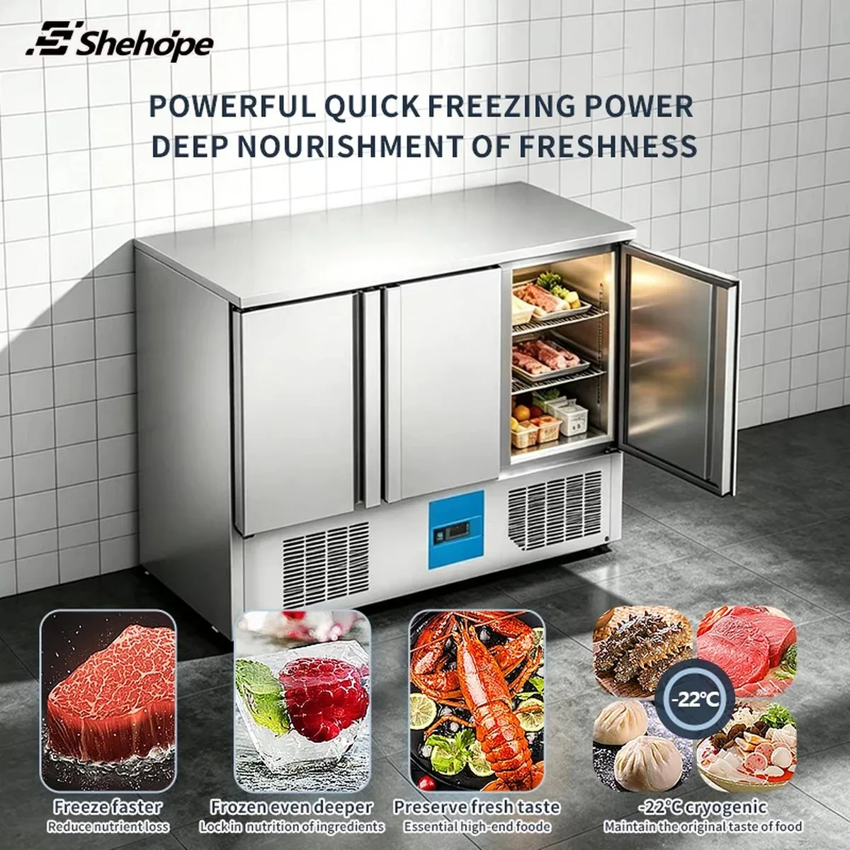 SHEHOPE 商用台下式單門不鏽鋼備料台冷凍櫃 風冷 自動除霜 可調式層架