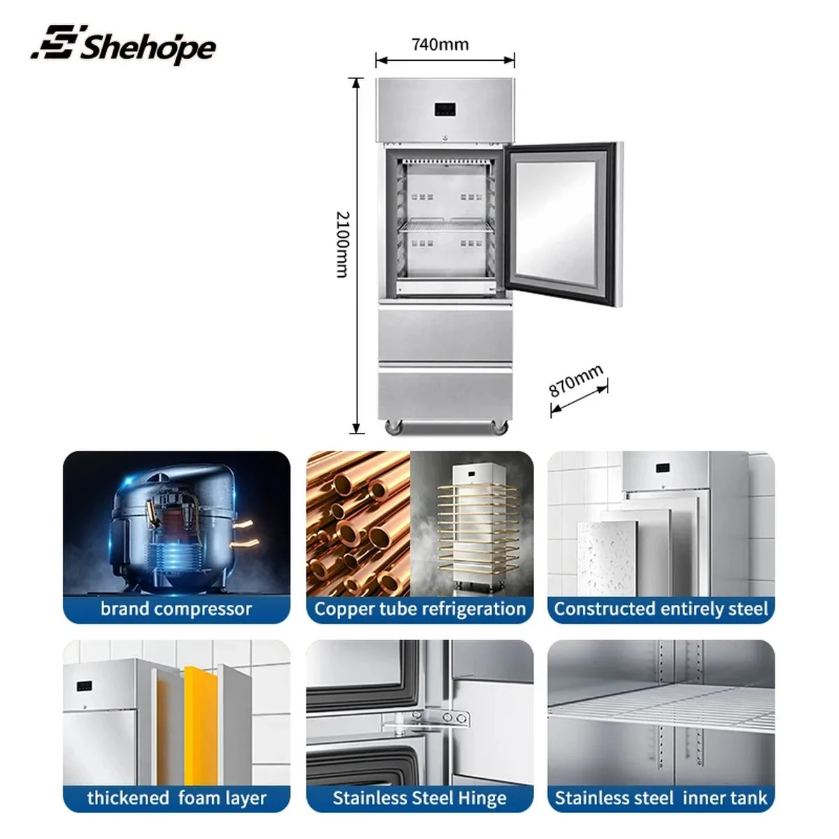 Single Door Stainless Steel Reach-In Refrigerator Dual-Drawer Commercial Cold…