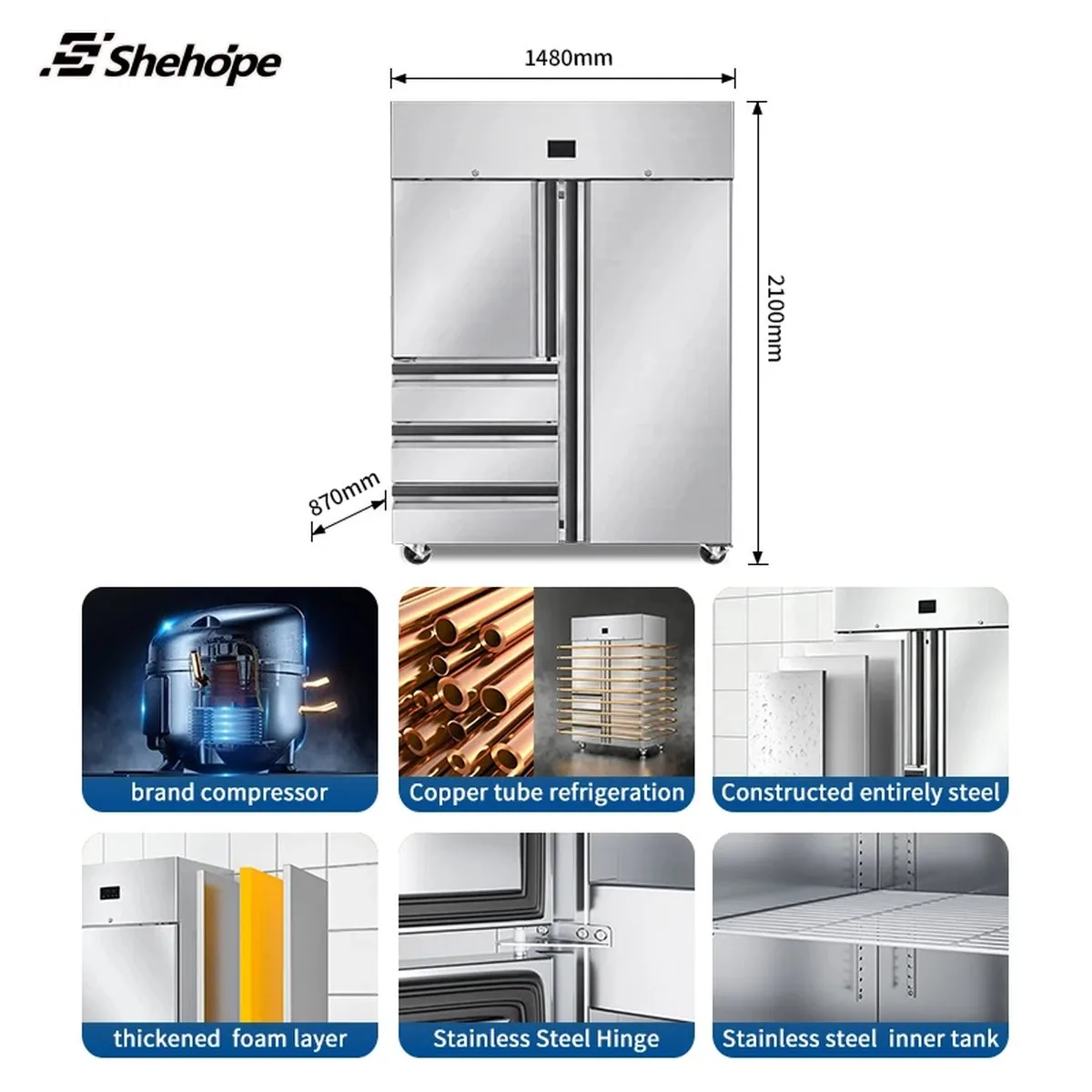 Single Door Stainless Steel Reach Freezer Dual Drawer Commercial Cold Storage…