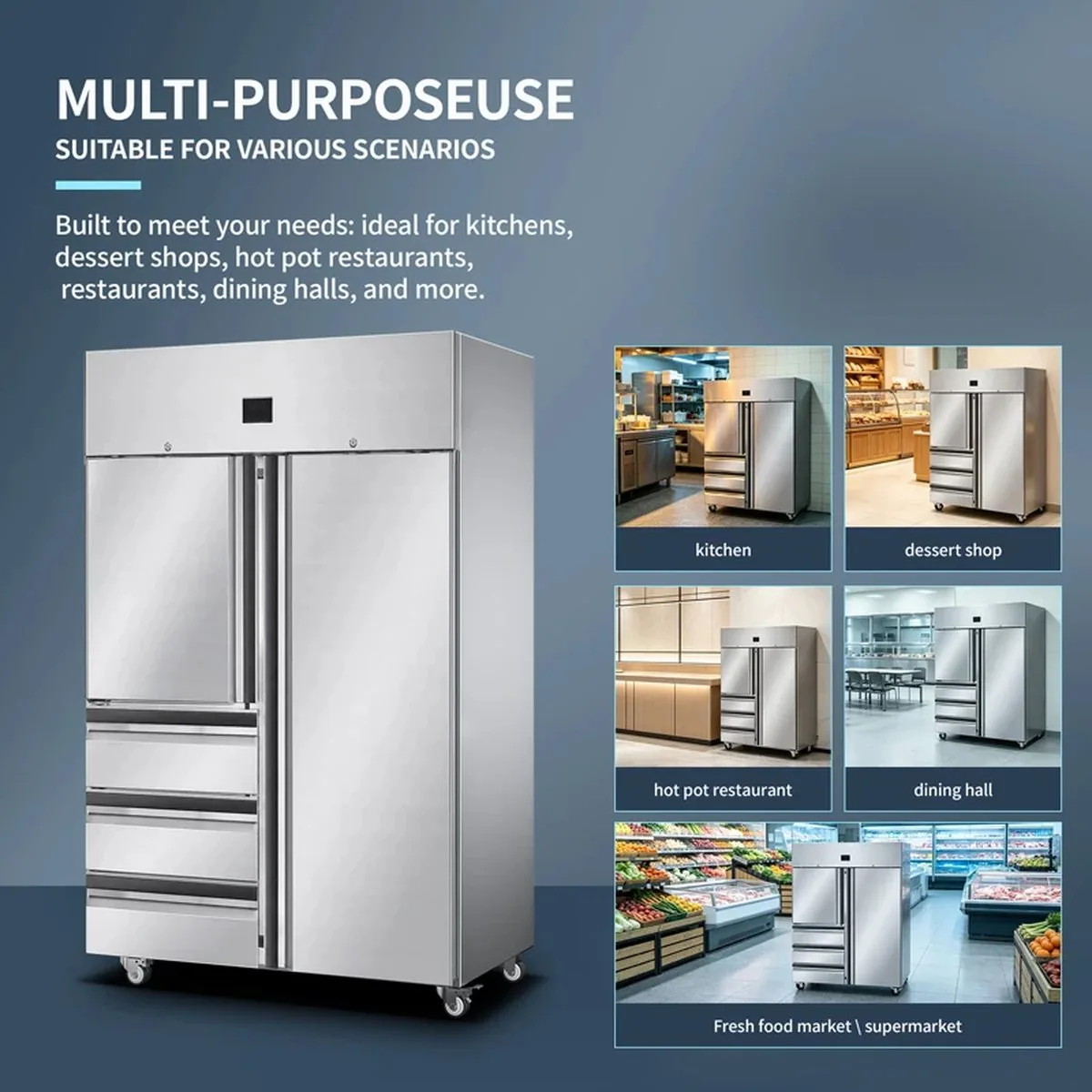 Single Door Stainless Steel Reach Freezer Dual Drawer Commercial Cold Storage…