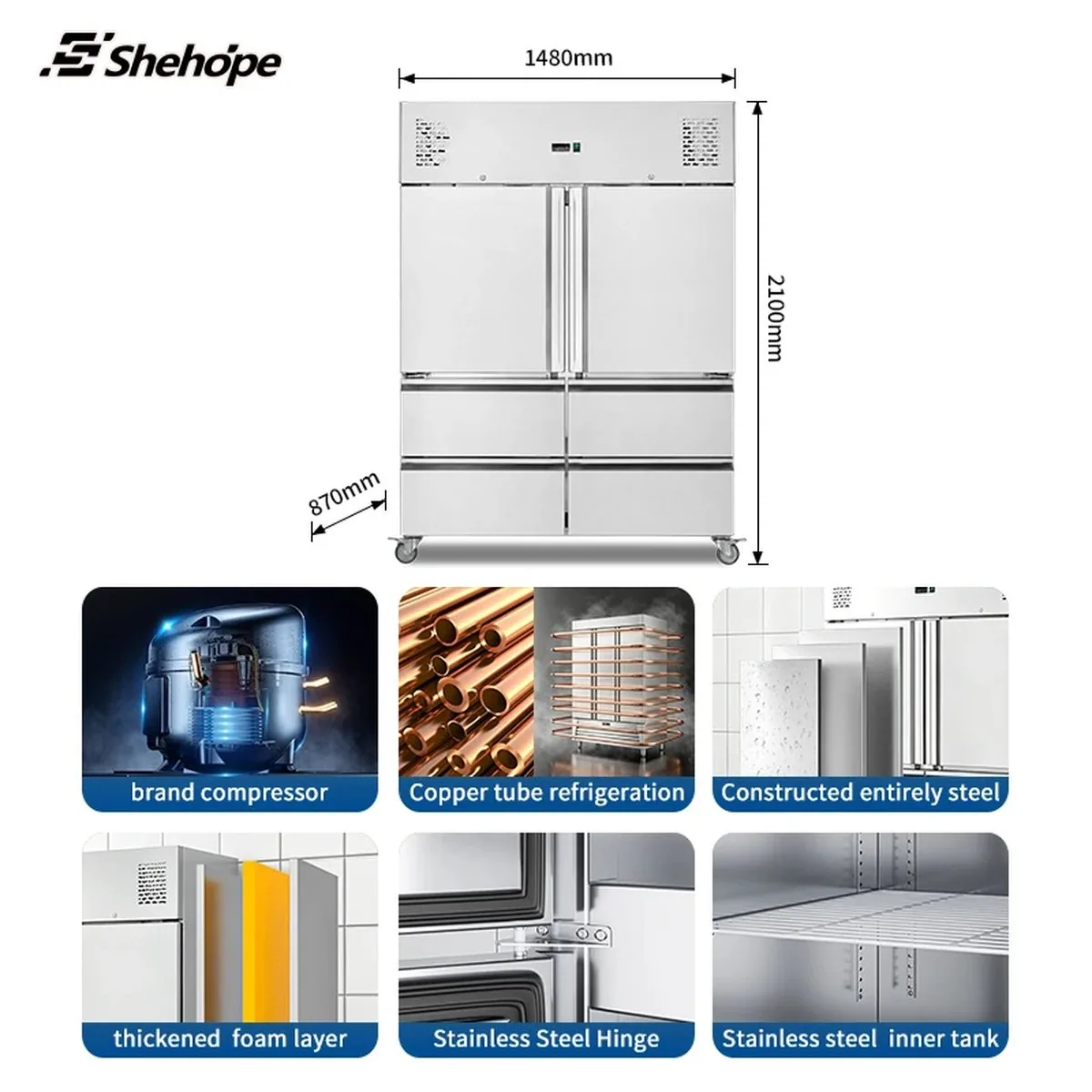 Triple Doors Stainless Steel Reach-In Refrigerator 3-Drawers Commercial Cold…