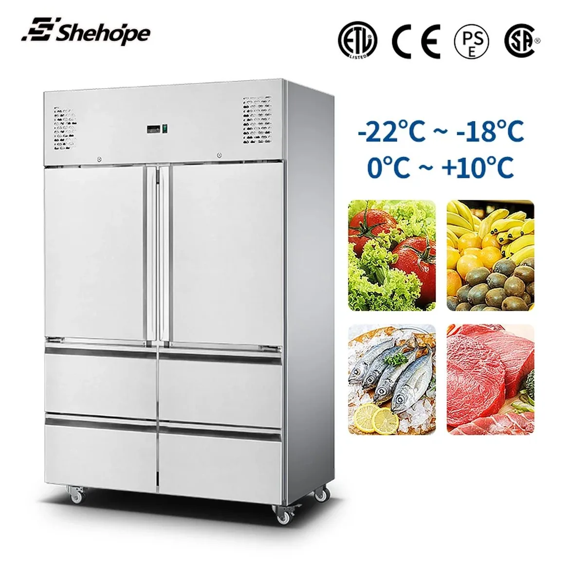 Triple Doors Stainless Steel Reach-In Refrigerator 3-Drawers Commercial Cold…