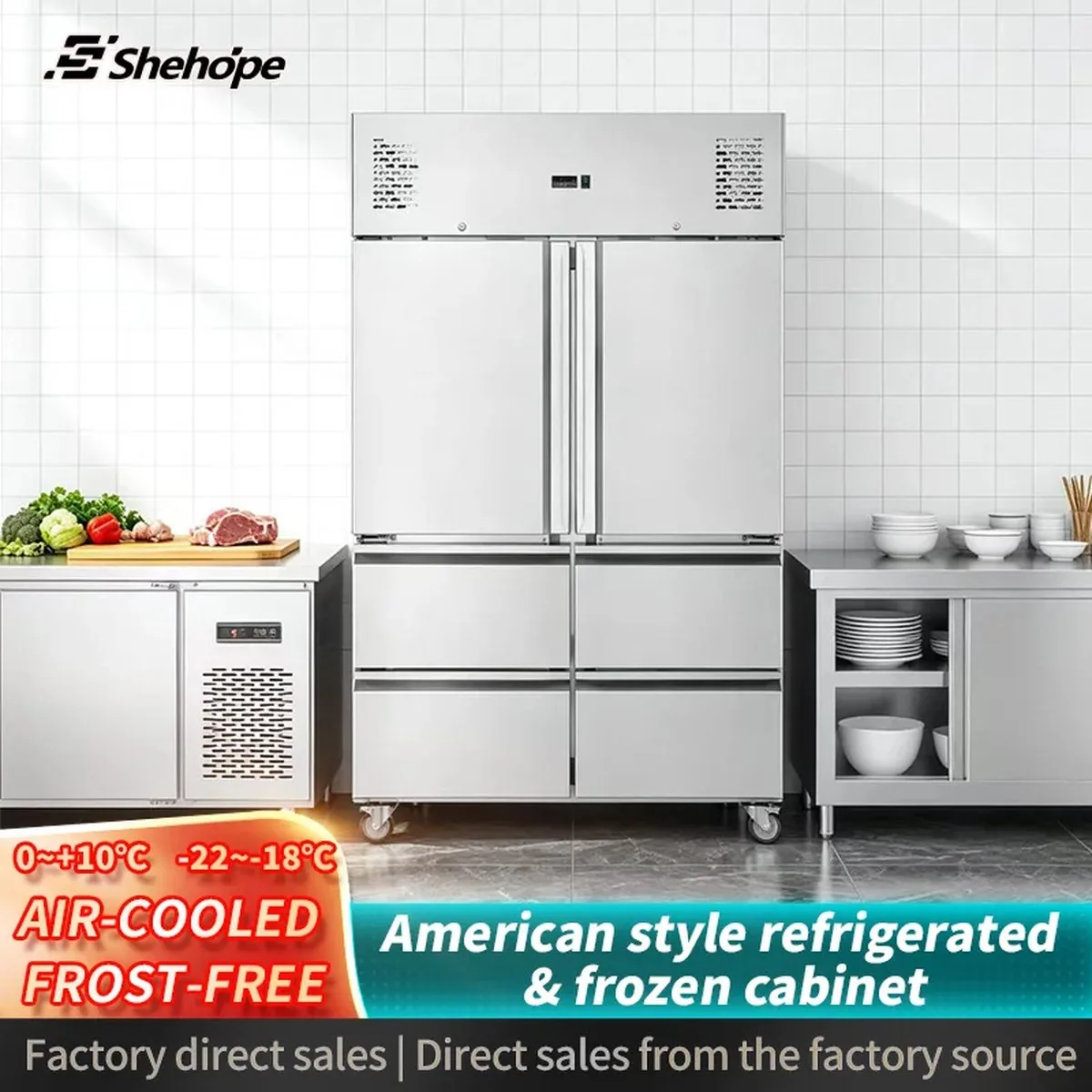 Triple Doors Stainless Steel Reach-In Refrigerator 3-Drawers Commercial Cold…