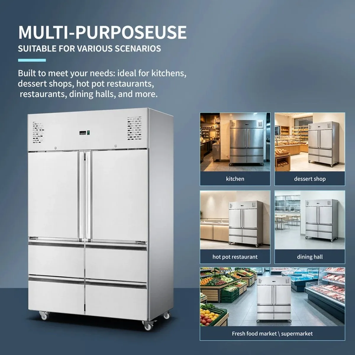 Triple Doors Stainless Steel Reach-In Refrigerator 3-Drawers Commercial Cold…