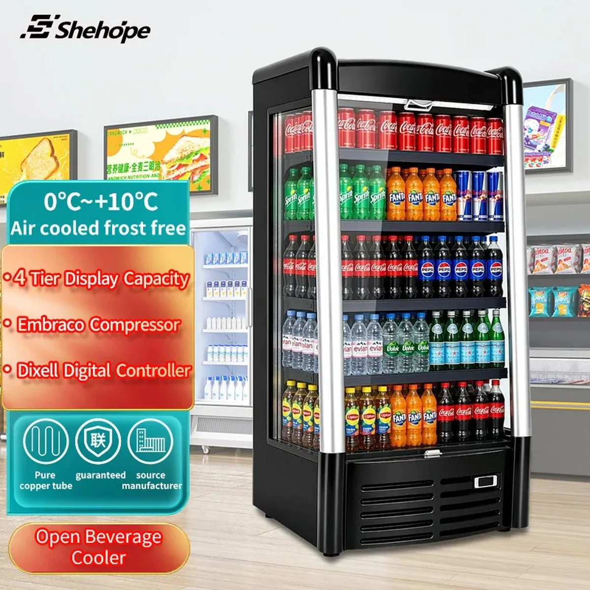 Commercial Multideck Air Curtain Open Display Freezer Automatic Defrost LED…