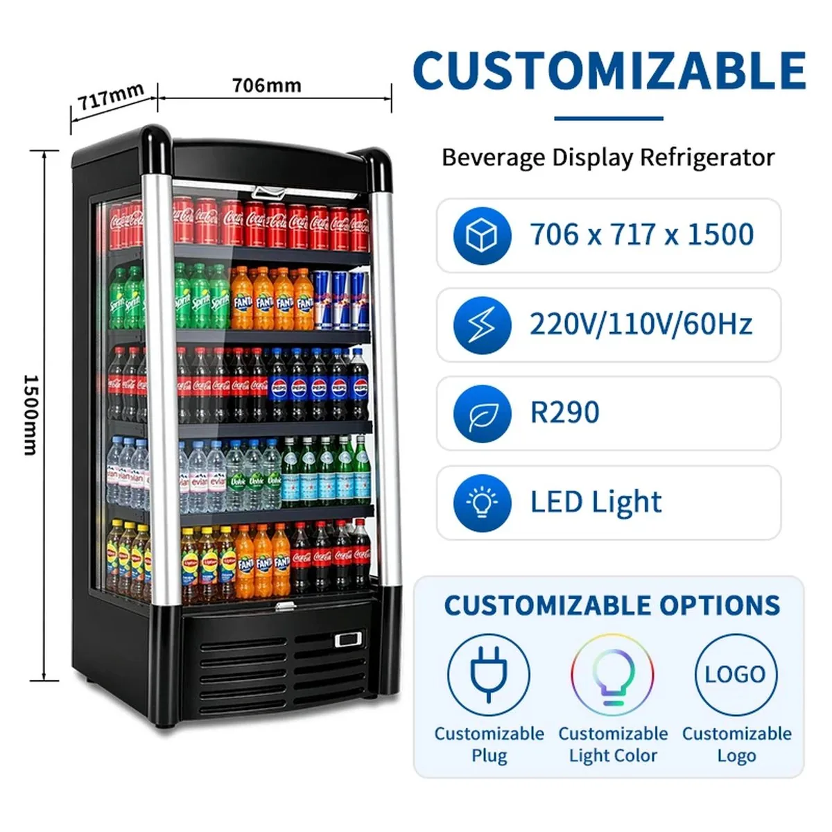Commercial Multideck Air Curtain Open Display Freezer Automatic Defrost LED…