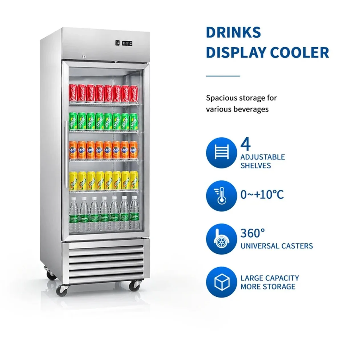 Commercial Single Door Upright Beverage Display Cooler Glass Door Reach-In…