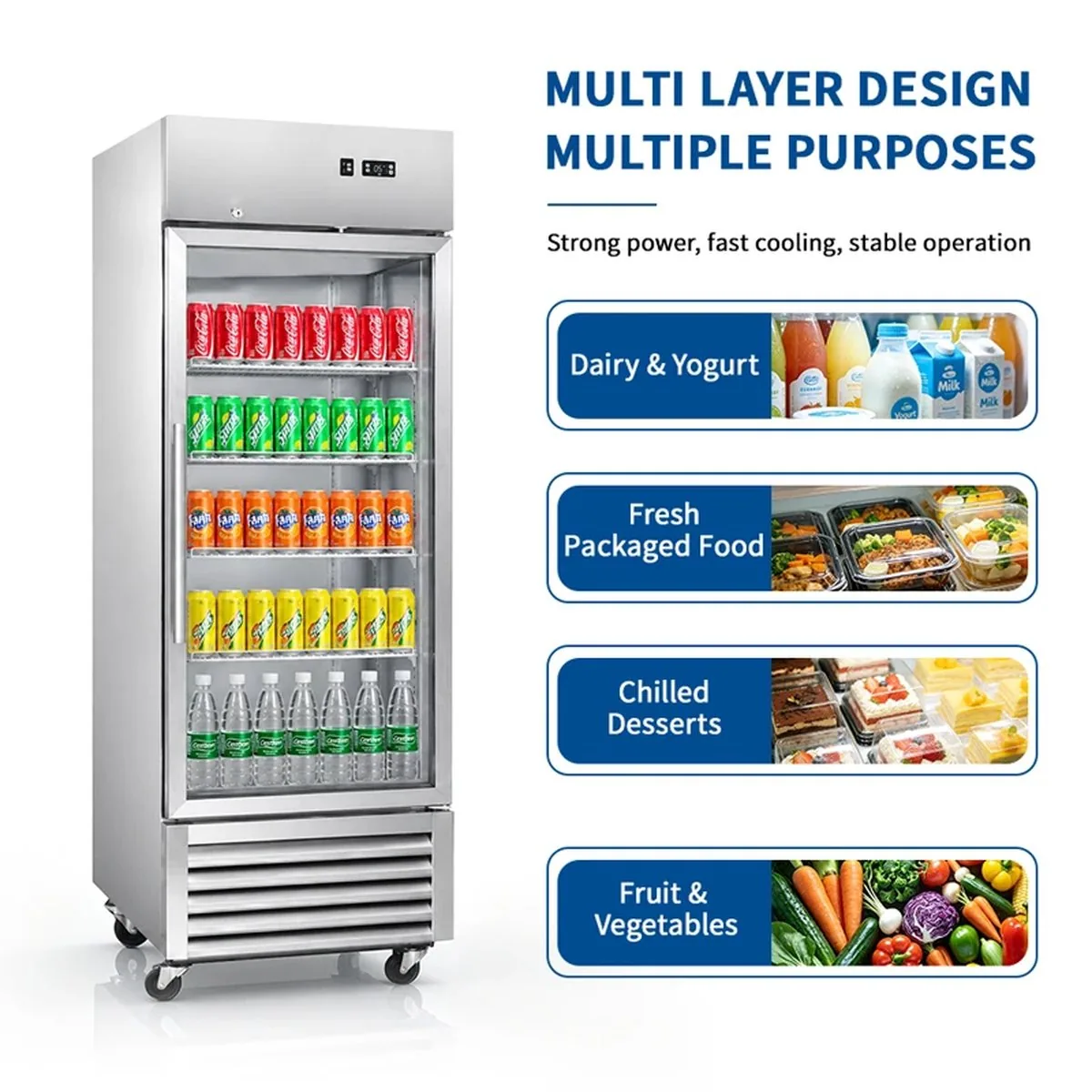 Commercial Single Door Upright Beverage Display Cooler Glass Door Reach-In…