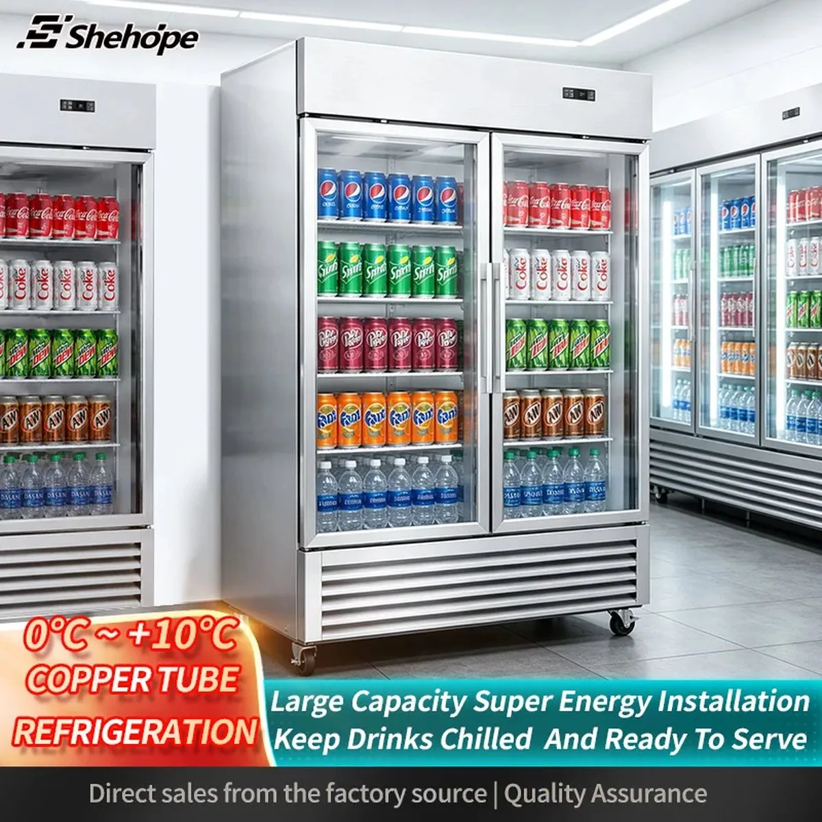 Commercial Double Door Upright Beverage Display Cooler Reach-In Refrigerator…