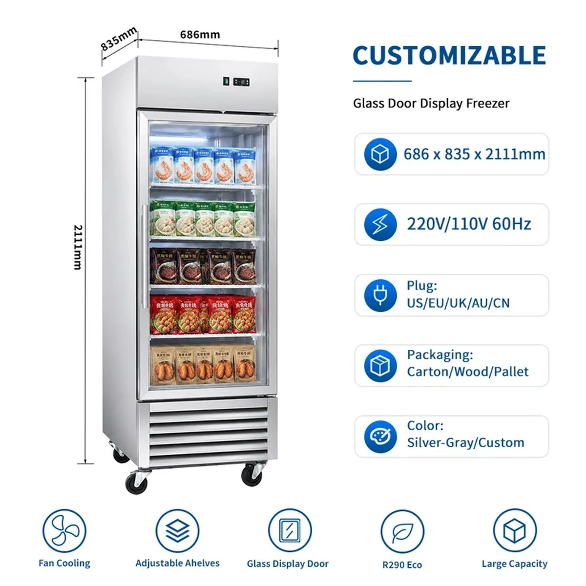 Commercial Single Door Upright Glass Door Display Reach-In Refrigerator…