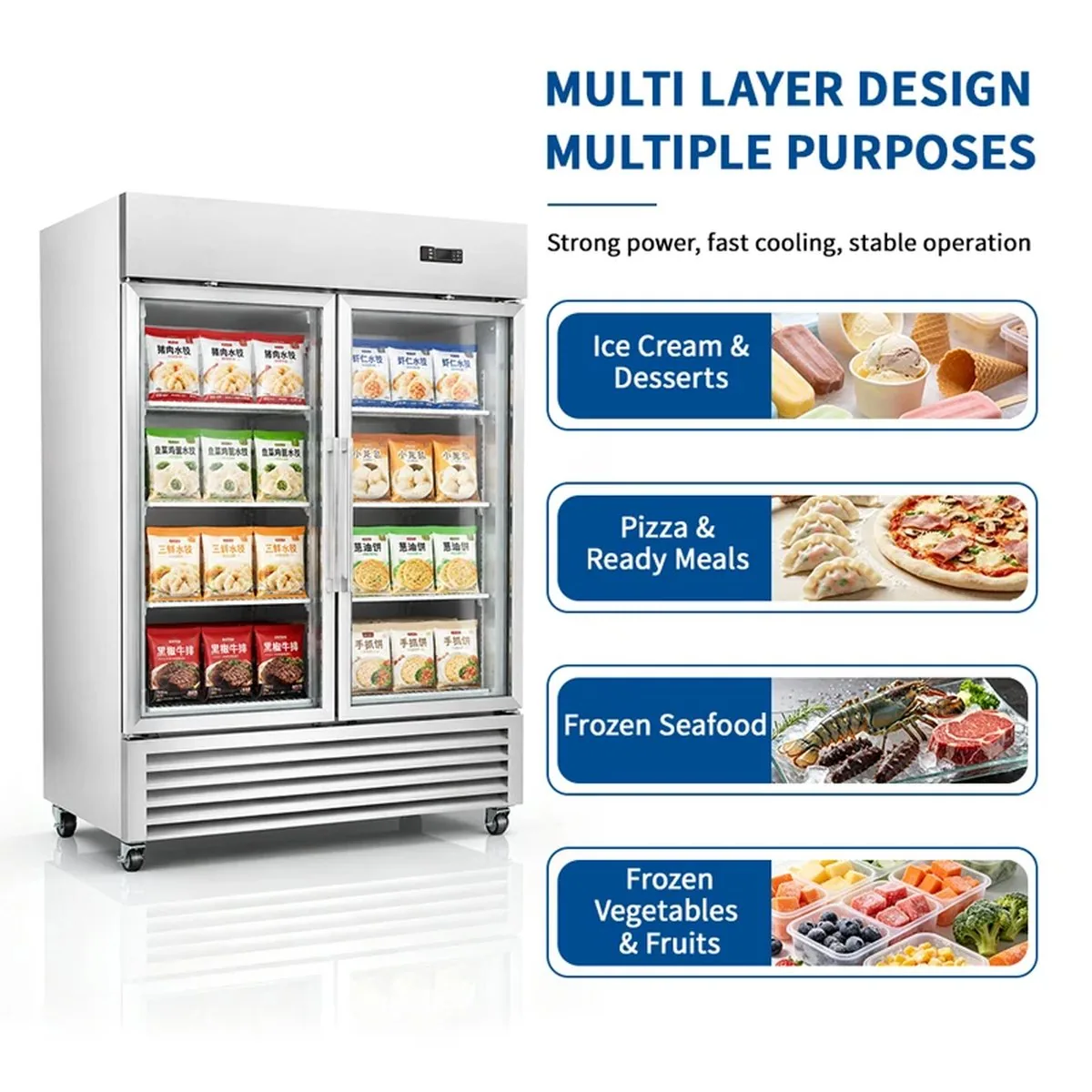 Commercial Double Door Upright Glass Door Display Freezer Automatic Defrost…