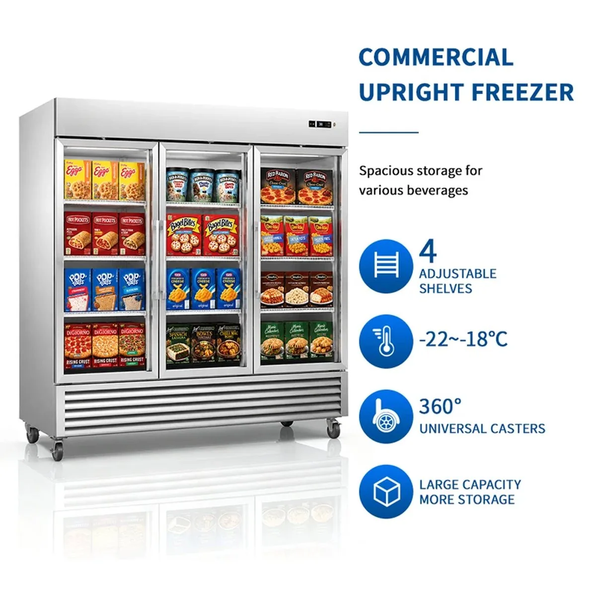 Commercial Triple Door Upright Glass Door Display Freezer Automatic Defrost…
