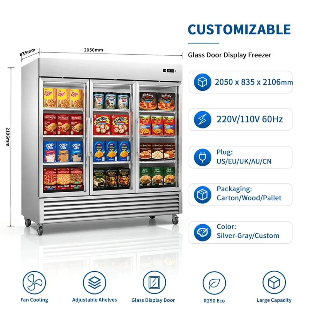 Commercial Triple Door Upright Glass Door Display Freezer Automatic Defrost…