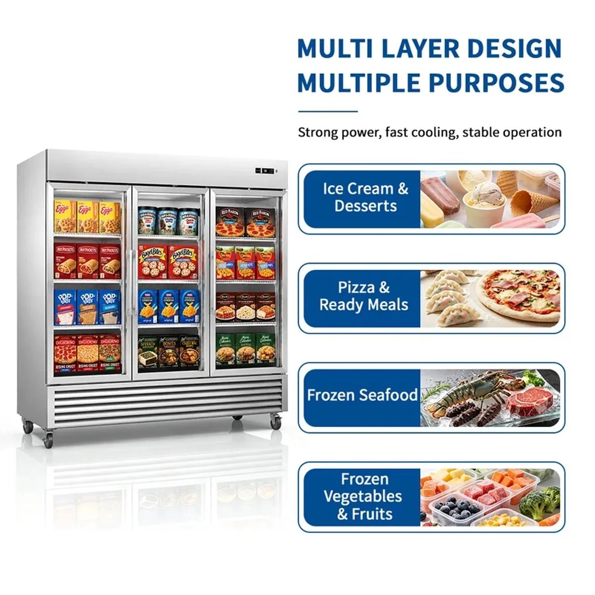 Commercial Triple Door Upright Glass Door Display Freezer Automatic Defrost…