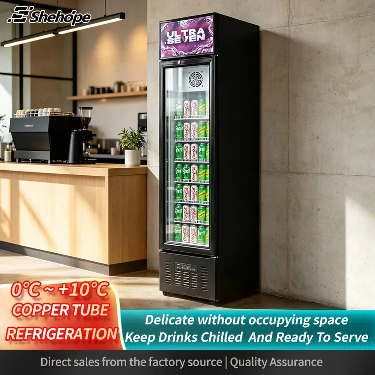 Slim Narrow Upright Reach-In Beverage Display Cooler Four-Door Automatic…
