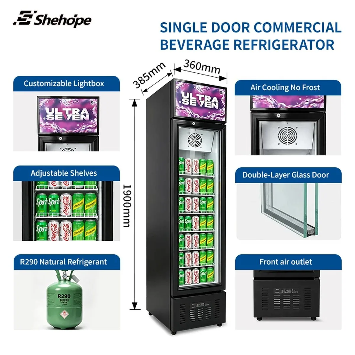 Slim Narrow Upright Reach-In Beverage Display Cooler Four-Door Automatic…