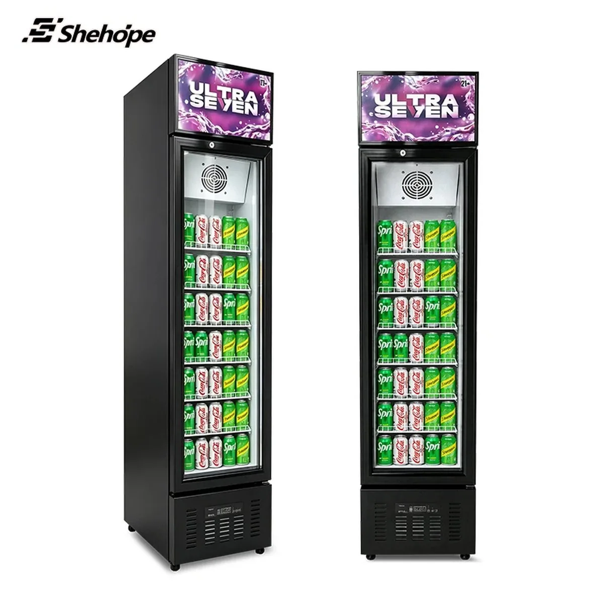 Slim Narrow Upright Reach-In Beverage Display Cooler Four-Door Automatic…
