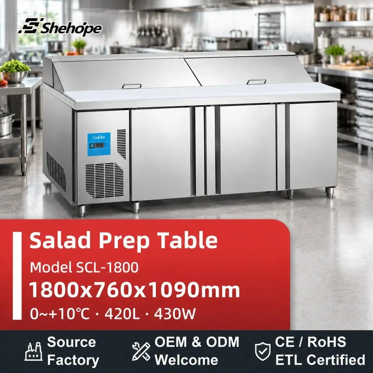 Refrigerated Salad Workbench 1.8m 3 Door LED Display Salad Bar