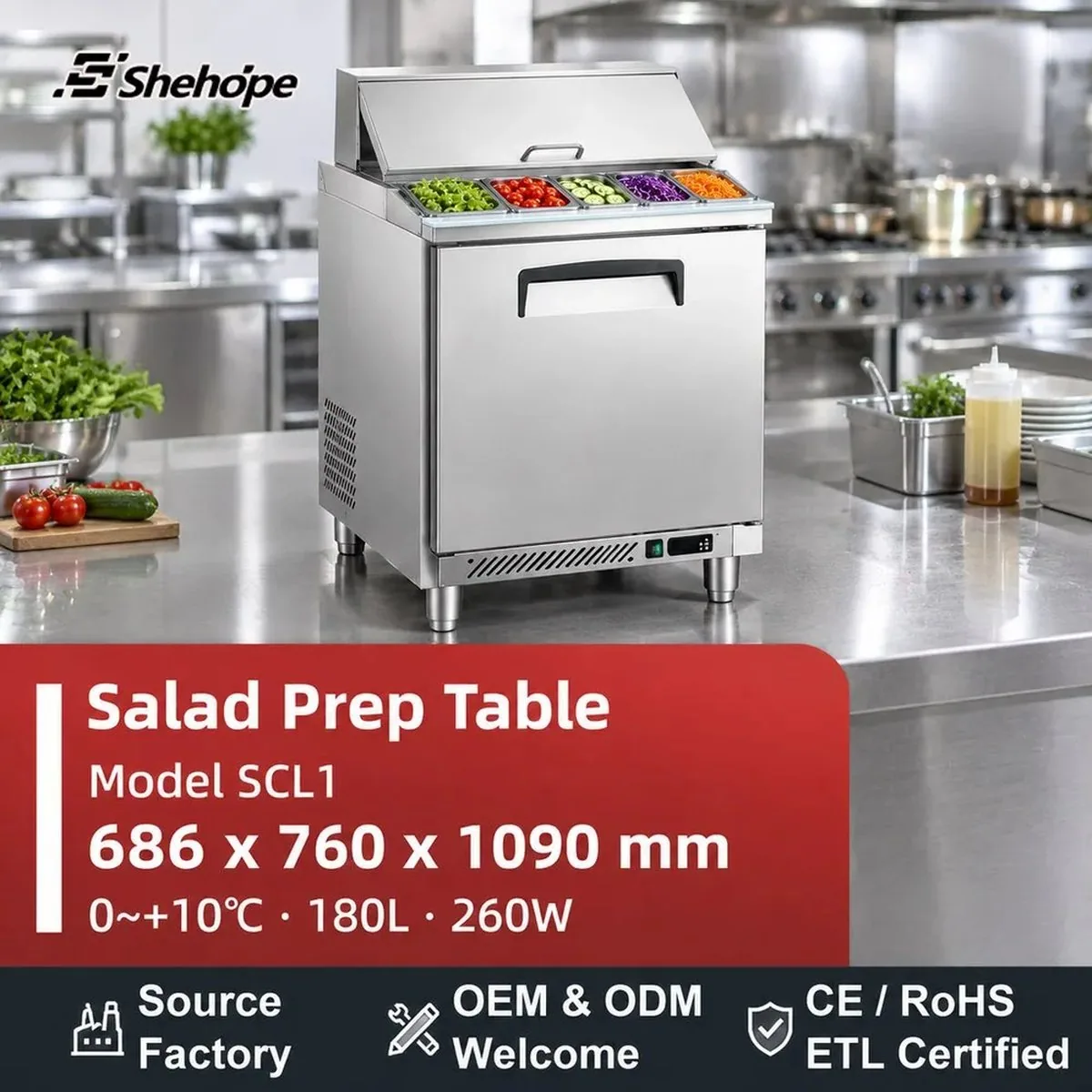 Mesa de trabajo refrigerada para ensaladas 0,68m 1 puerta barra de ensaladas…