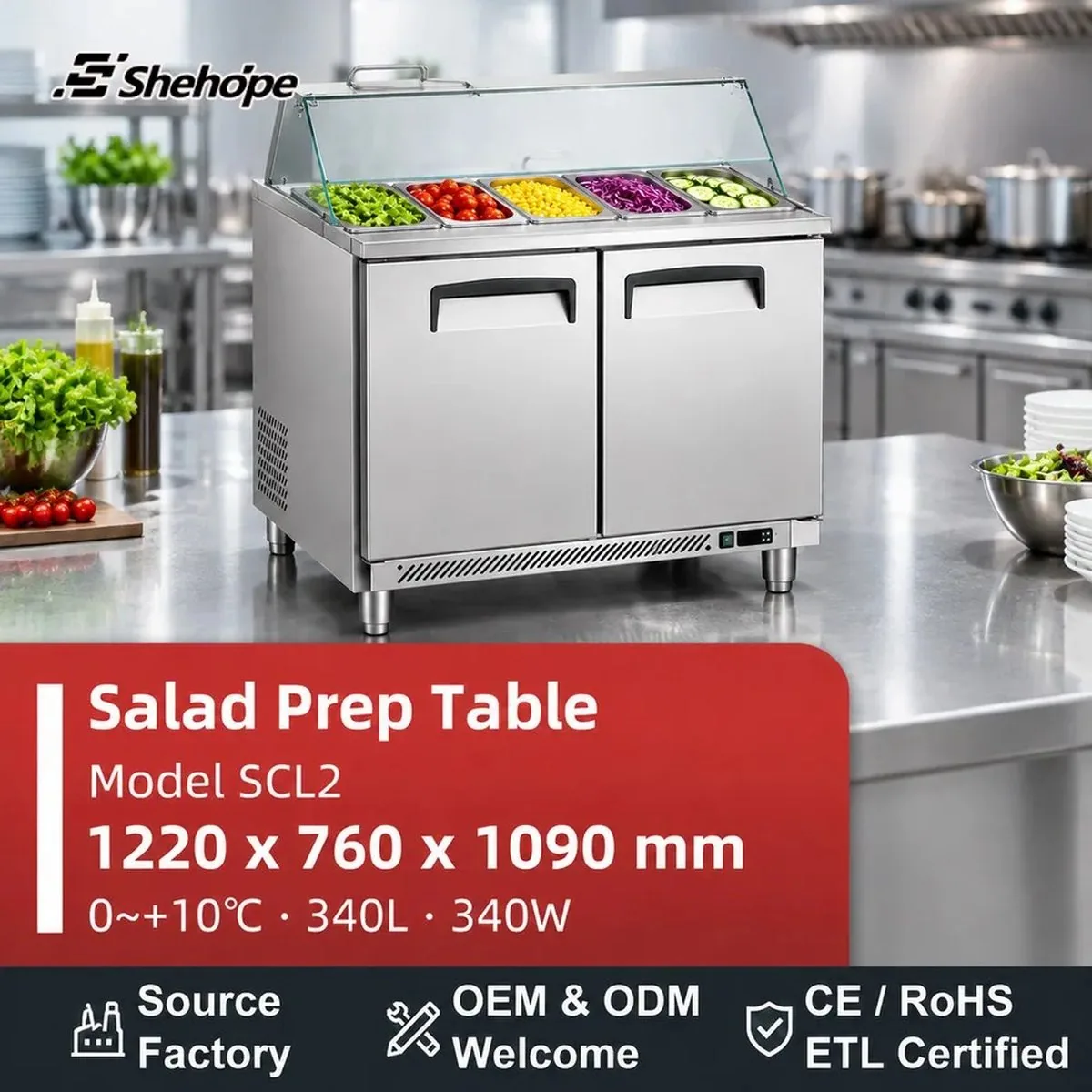 Refrigerated Salad Workbench 1.22m 2 Door Direct Cooling Salad Bar with…