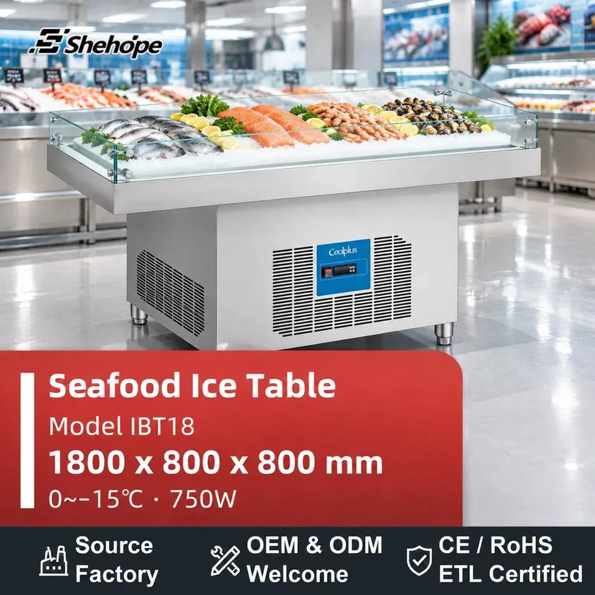 Ice Display Table 1.8m Single-Temperature Air Cooling Digital Display Meat…