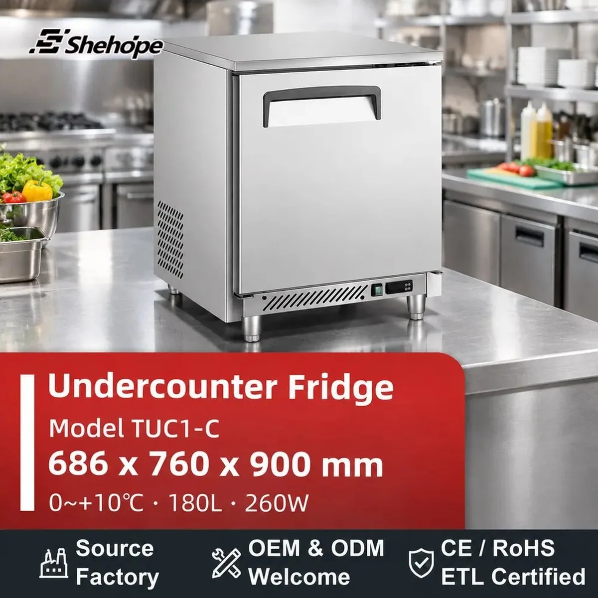 Comptoir réfrigéré commercial en acier inoxydable à 1 porte et température…