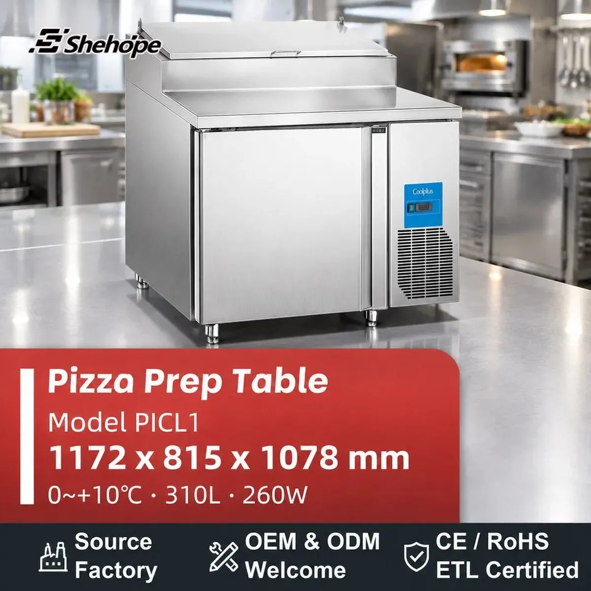 Commercial Stainless Steel Single Door Pizza Prep Counter 1.17m Air Cooling…
