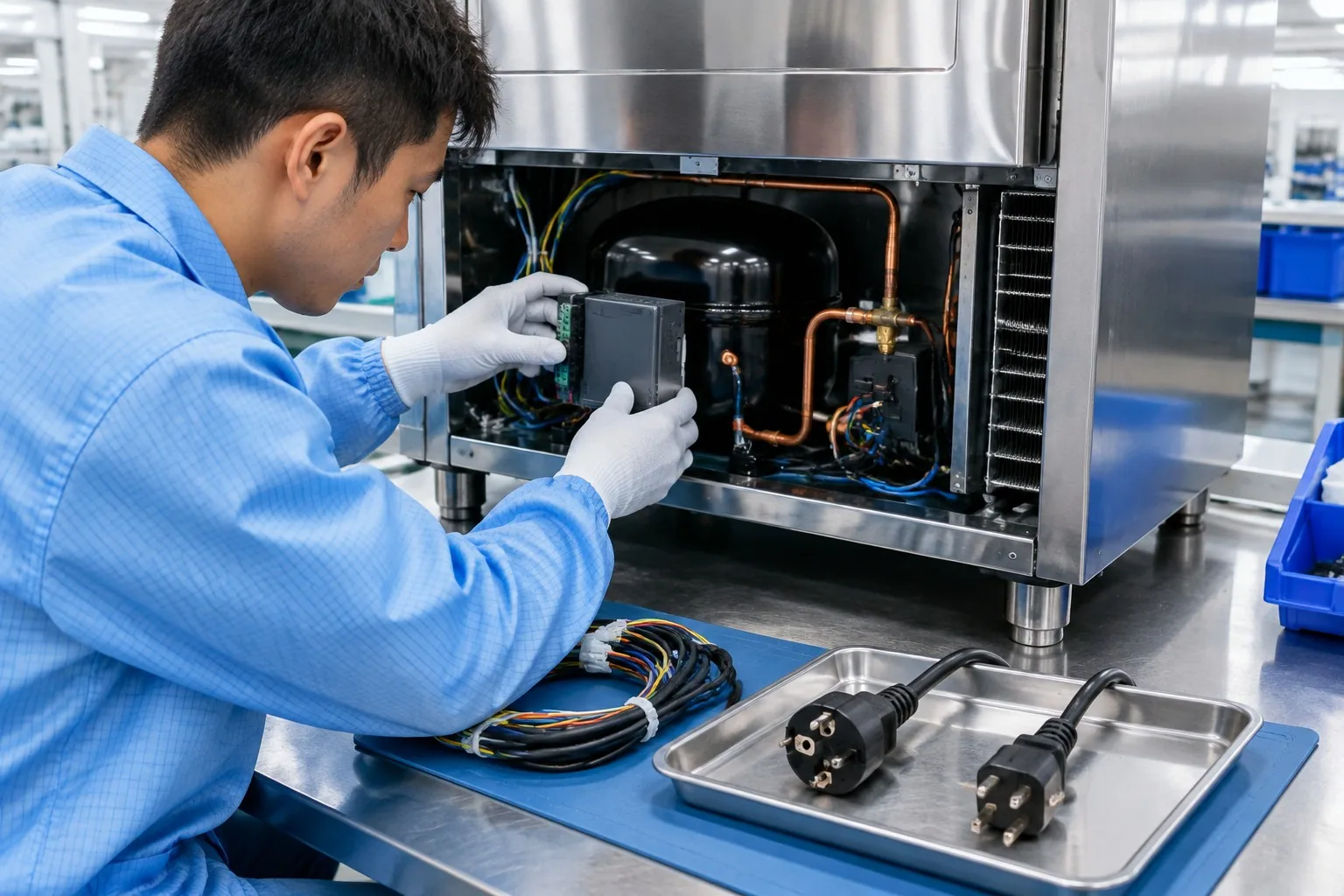 Electrical configuration of a commercial refrigerator for an export market