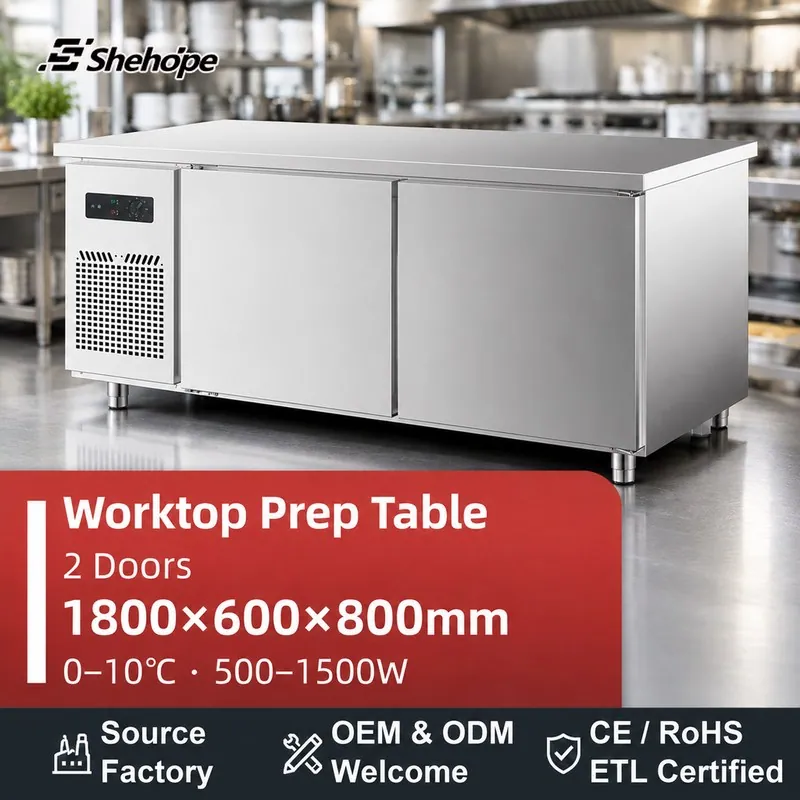 Shehope 1.8m Stainless Steel Prep Table · 1800×600×800 · 0–10°C