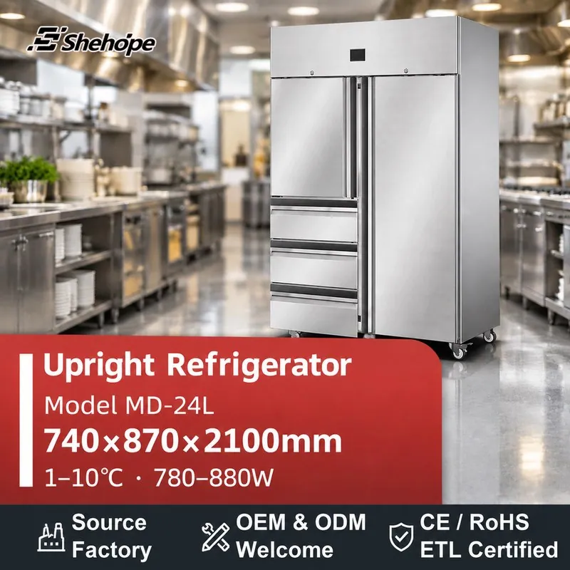 Double Doors Stainless Steel Reach-In Refrigerator 4-Drawer Commercial Cold…