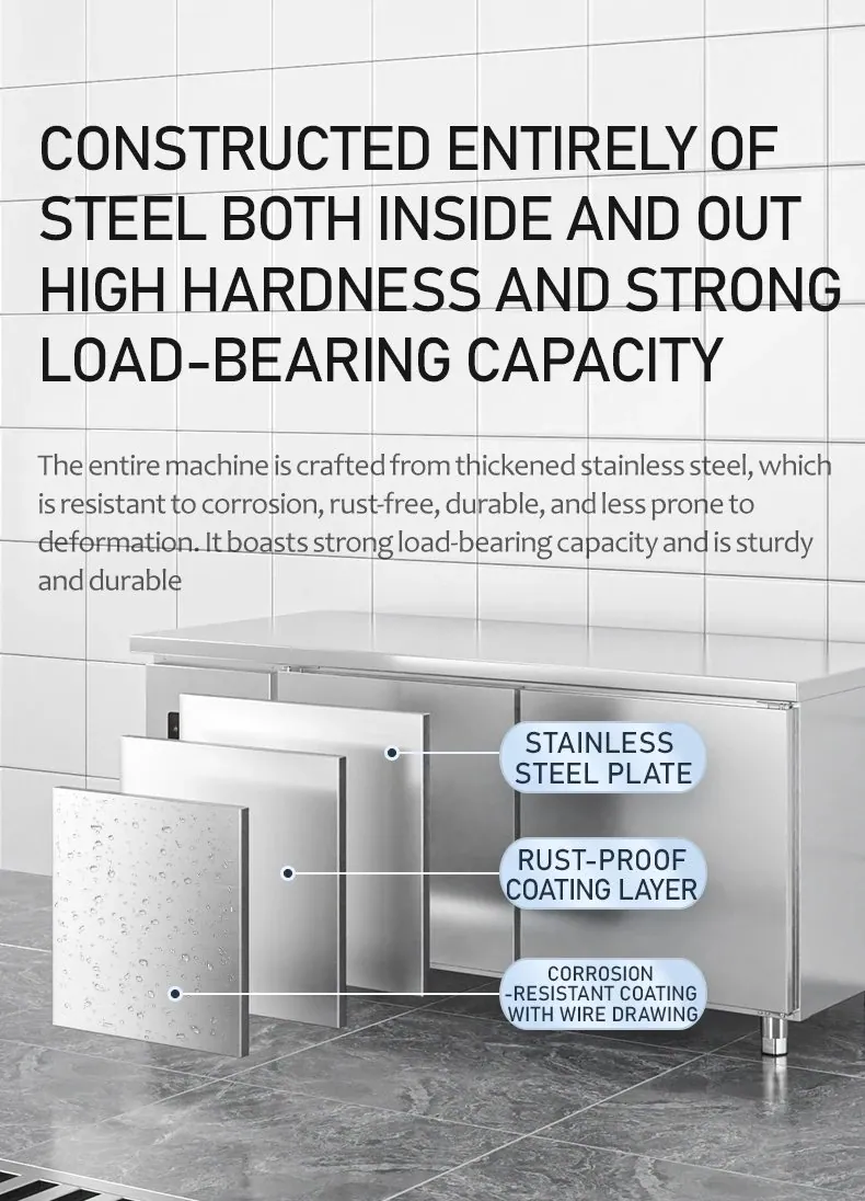 1.5m470L Full Copper Tube Stainless Steel Worktop Prep Table Double Doors…