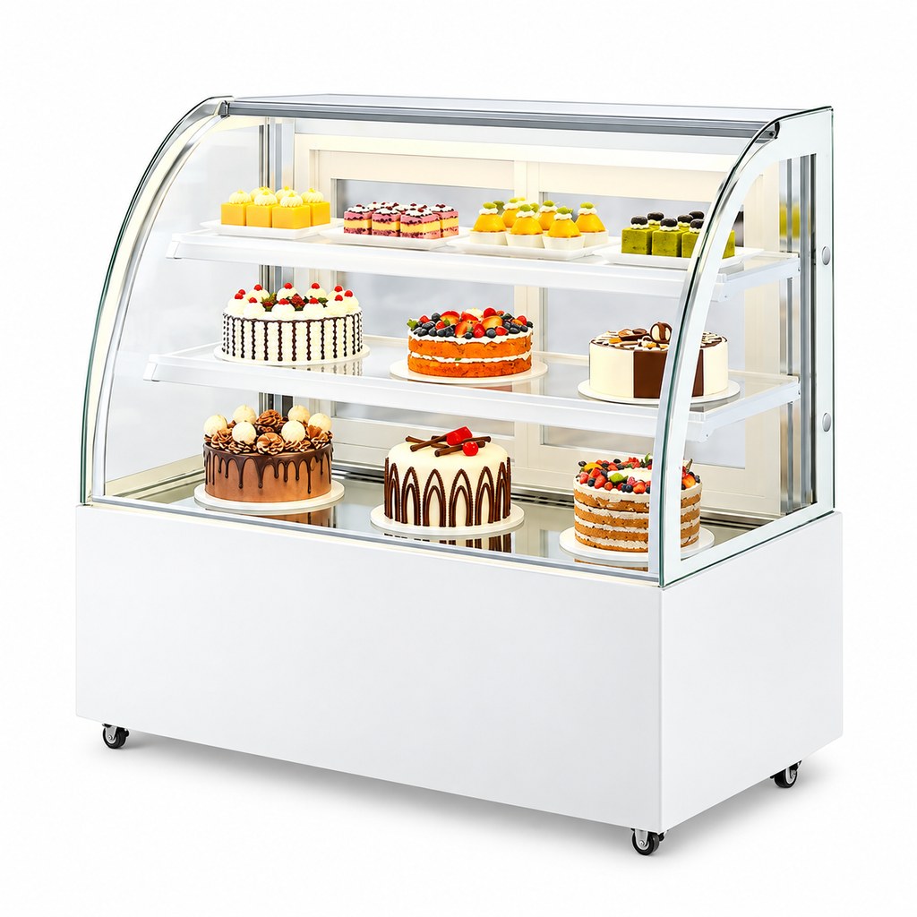 Vitrine expositora refrigerada comercial de bancada com quatro portas, porta…