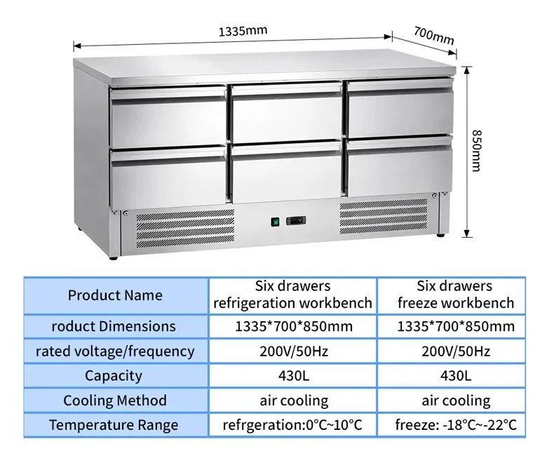 Commercial 6-Drawer Stainless Steel Refrigerated Prep Table Workbench…