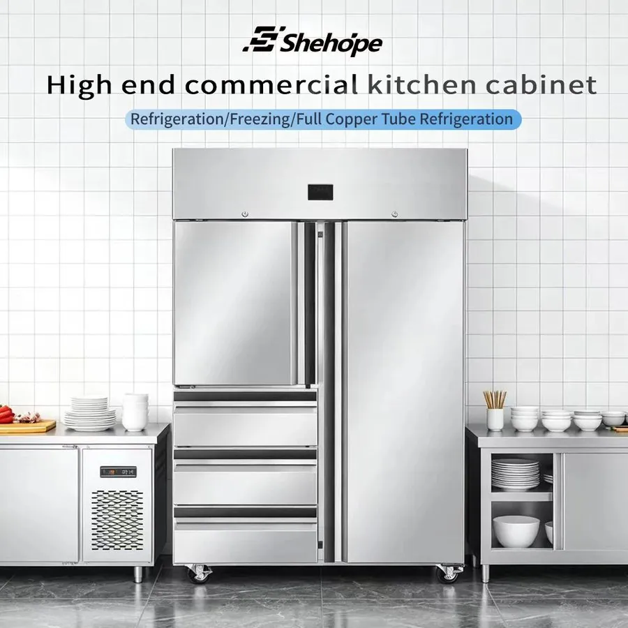 Double Doors Stainless Steel Reach-In Refrigerator 4-Drawer Commercial Cold…