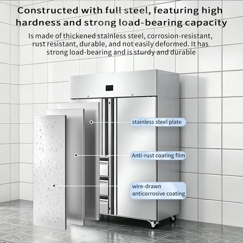 Double Doors Stainless Steel Reach-In Refrigerator 4-Drawer Commercial Cold…