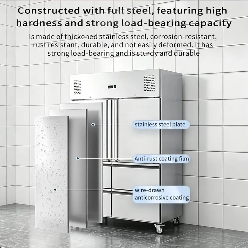 Triple Doors Stainless Steel Reach-In Refrigerator 3-Drawers Commercial Cold…