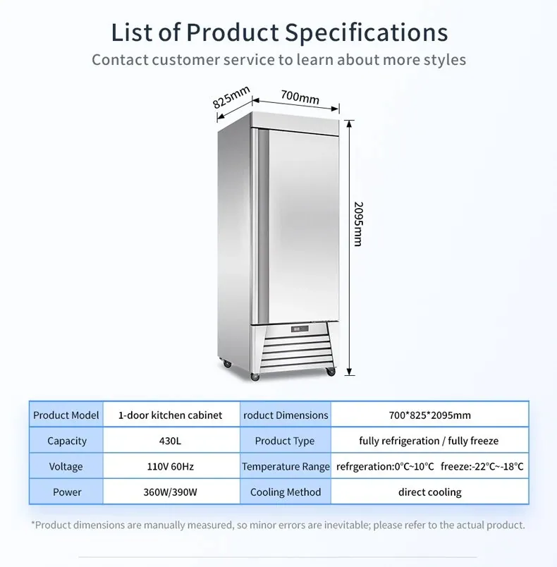 Stainless Steel Single Door Reach-In Refrigerator Automatic Defrost Digital…