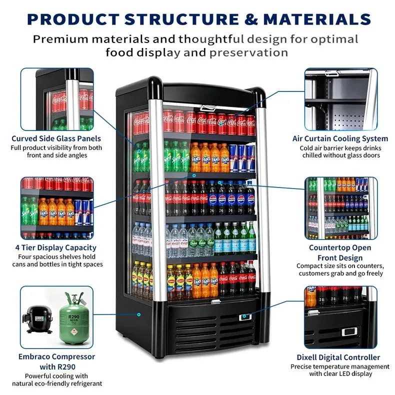 Commercial Multideck Air Curtain Open Display Freezer Automatic Defrost LED…