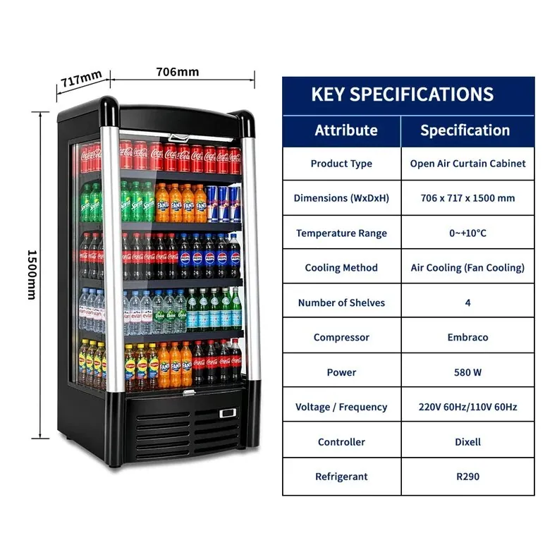 Commercial Multideck Air Curtain Open Display Freezer Automatic Defrost LED…