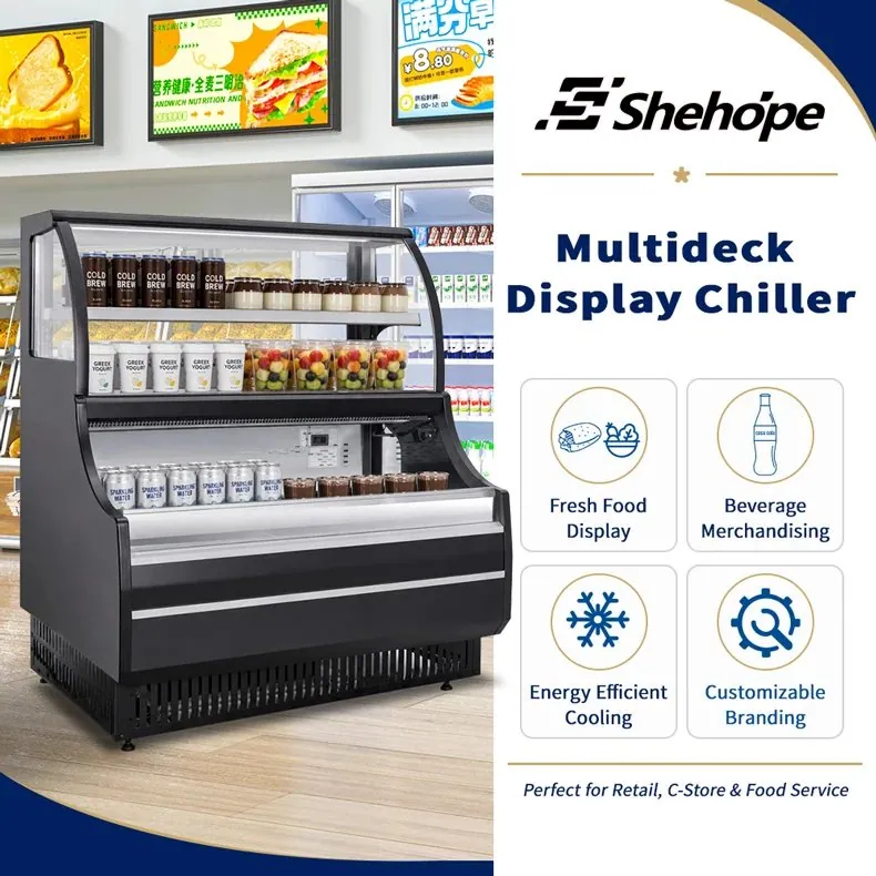 Commercial Mother-Baby Open Air Curtain Freezer Two-Tier Open Front Automatic…