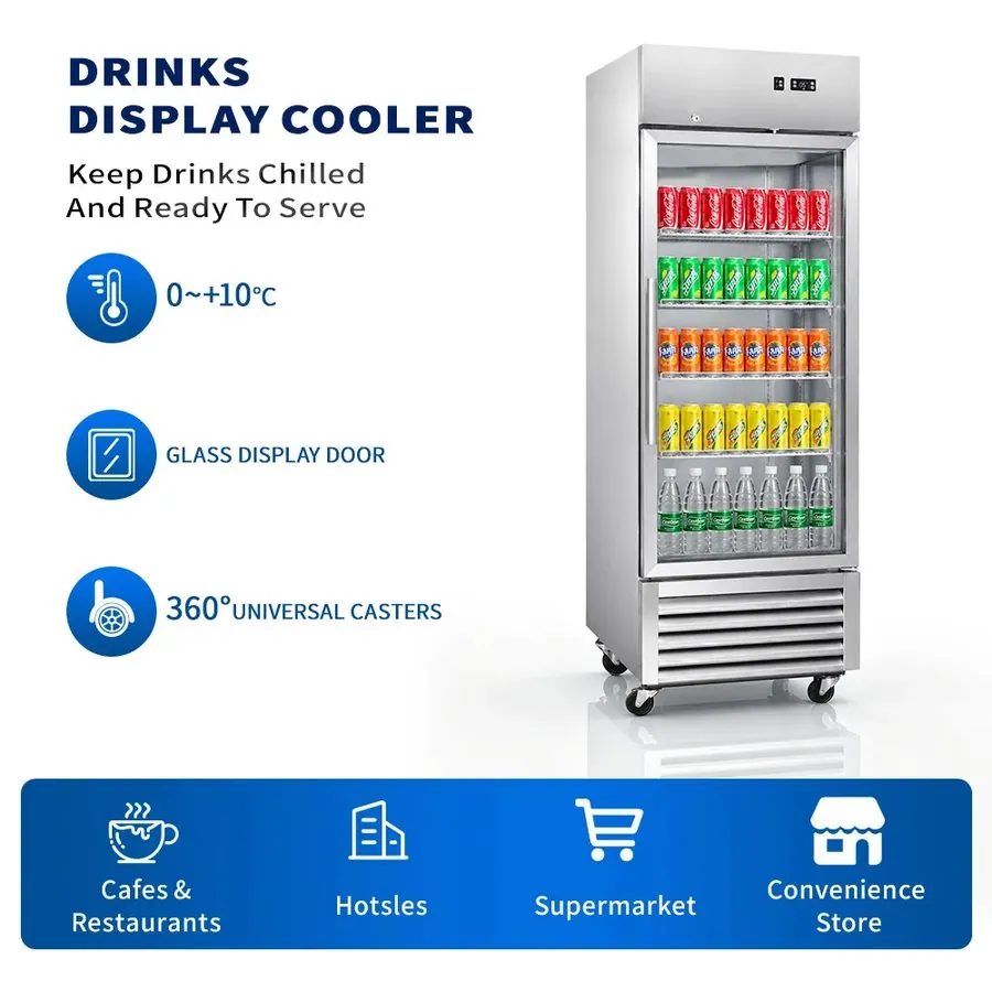 Commercial Single Door Upright Beverage Display Cooler Glass Door Reach-In…