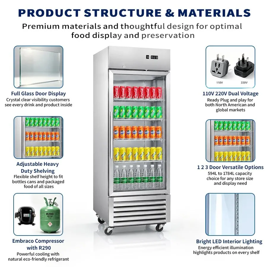 Commercial Single Door Upright Beverage Display Cooler Glass Door Reach-In…