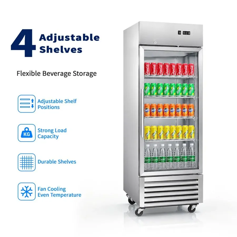 Commercial Single Door Upright Beverage Display Cooler Glass Door Reach-In…